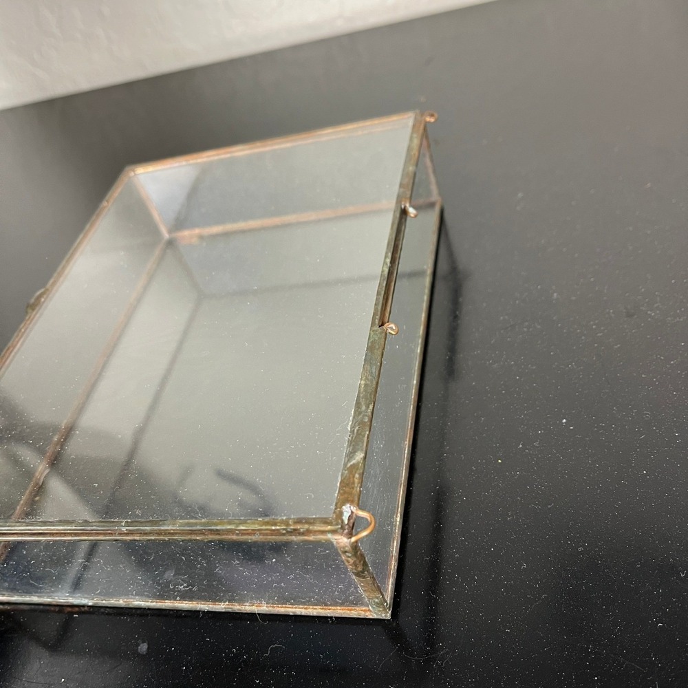 Unbranded Glass Jewelry Box Unisex OS Clear Gold Brass Trim Mirrored Bottom Box - Picture 9 of 9